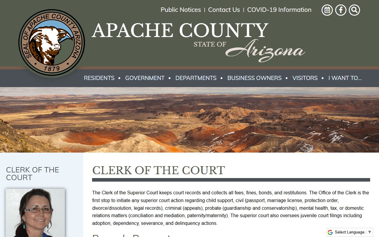 Apache County Clerk of the Court contact information and FAQs