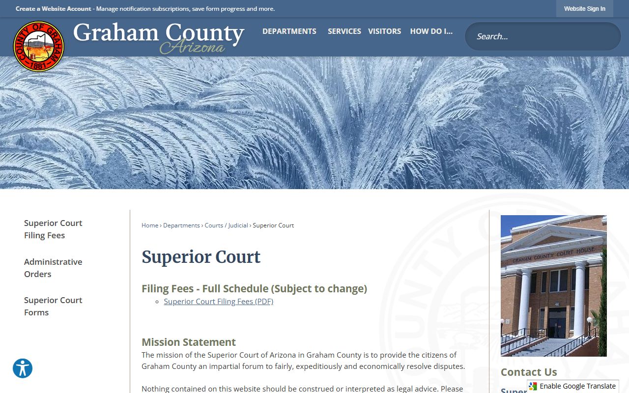 Graham County Superior Court case types and procedures