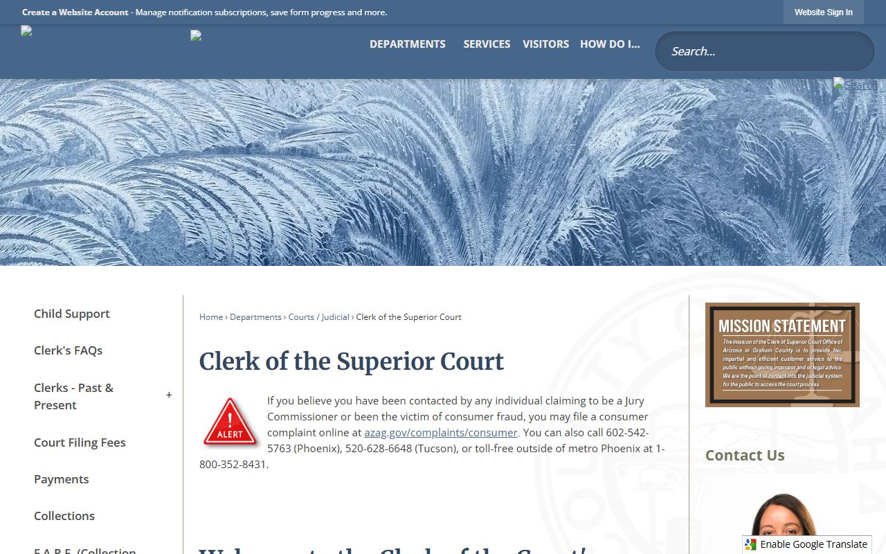 Graham County Clerk of Superior Court contact information