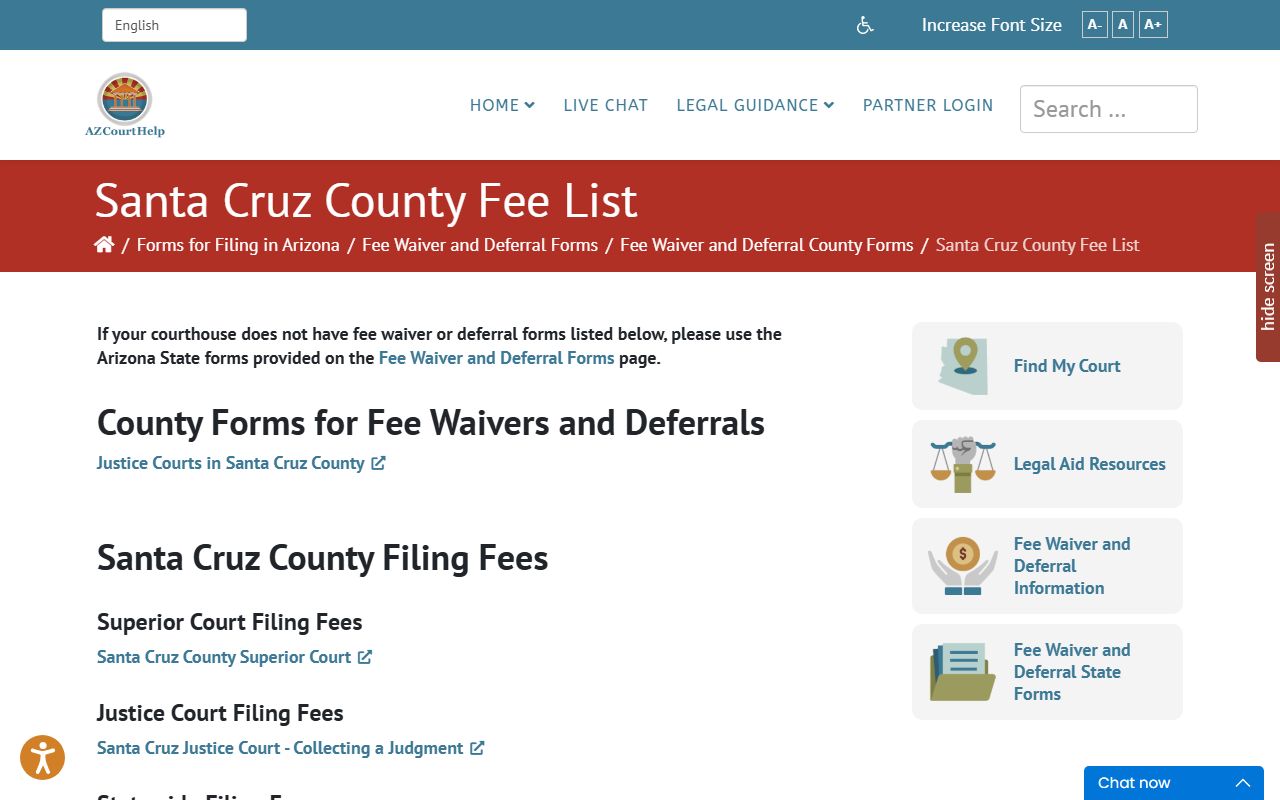 Santa Cruz County fee waiver information