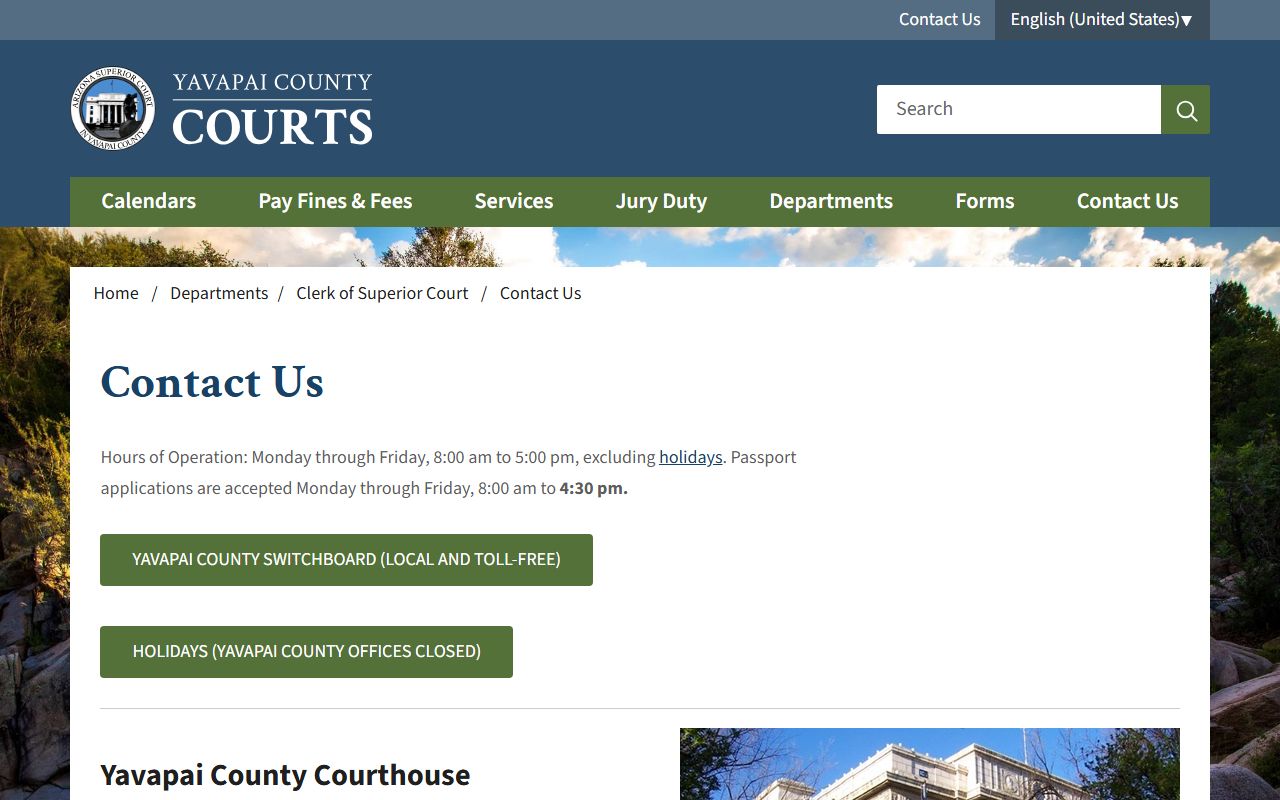 Yavapai County Superior Court detailed contact information