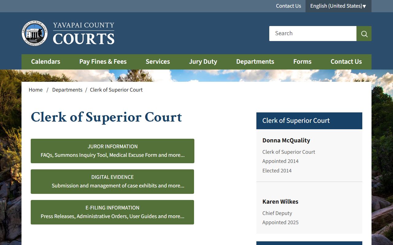 Yavapai County Clerk of Superior Court contact and services