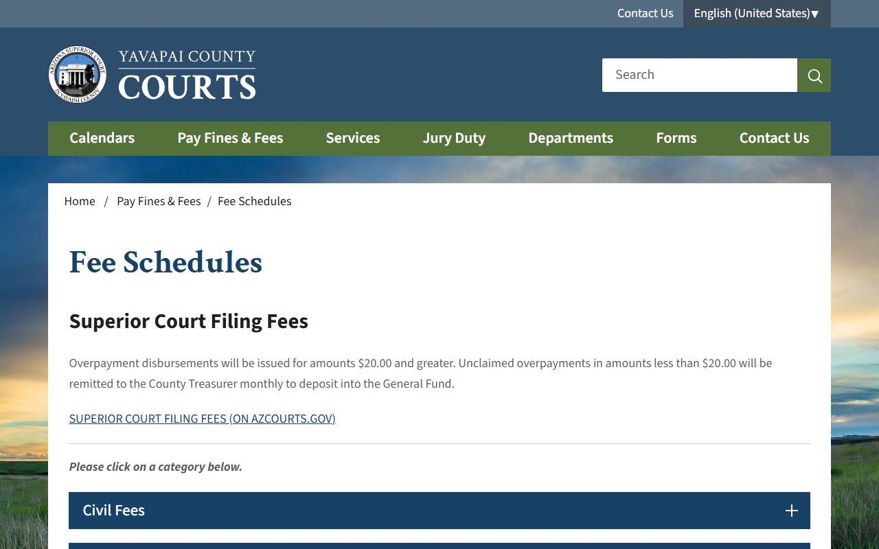 Yavapai County Superior Court fee schedules