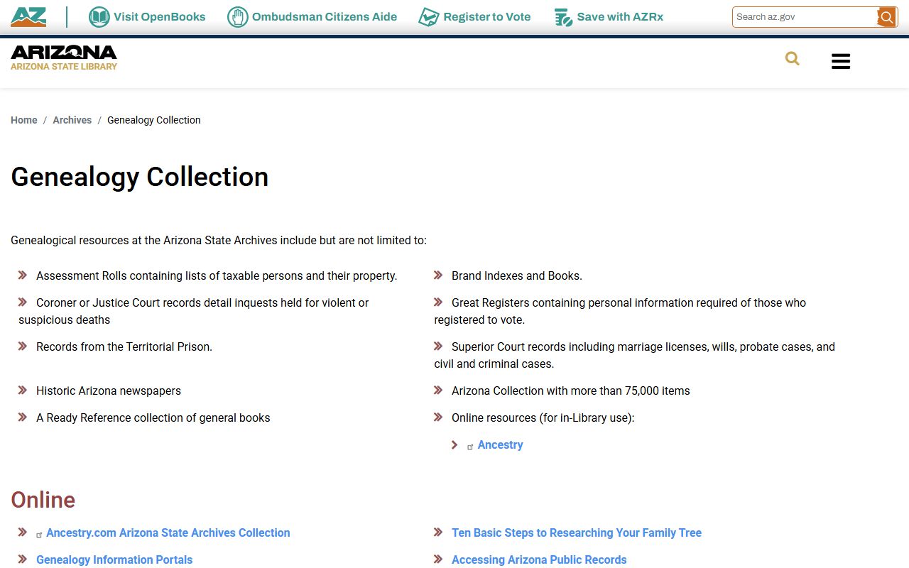 Arizona genealogy and probate research resources